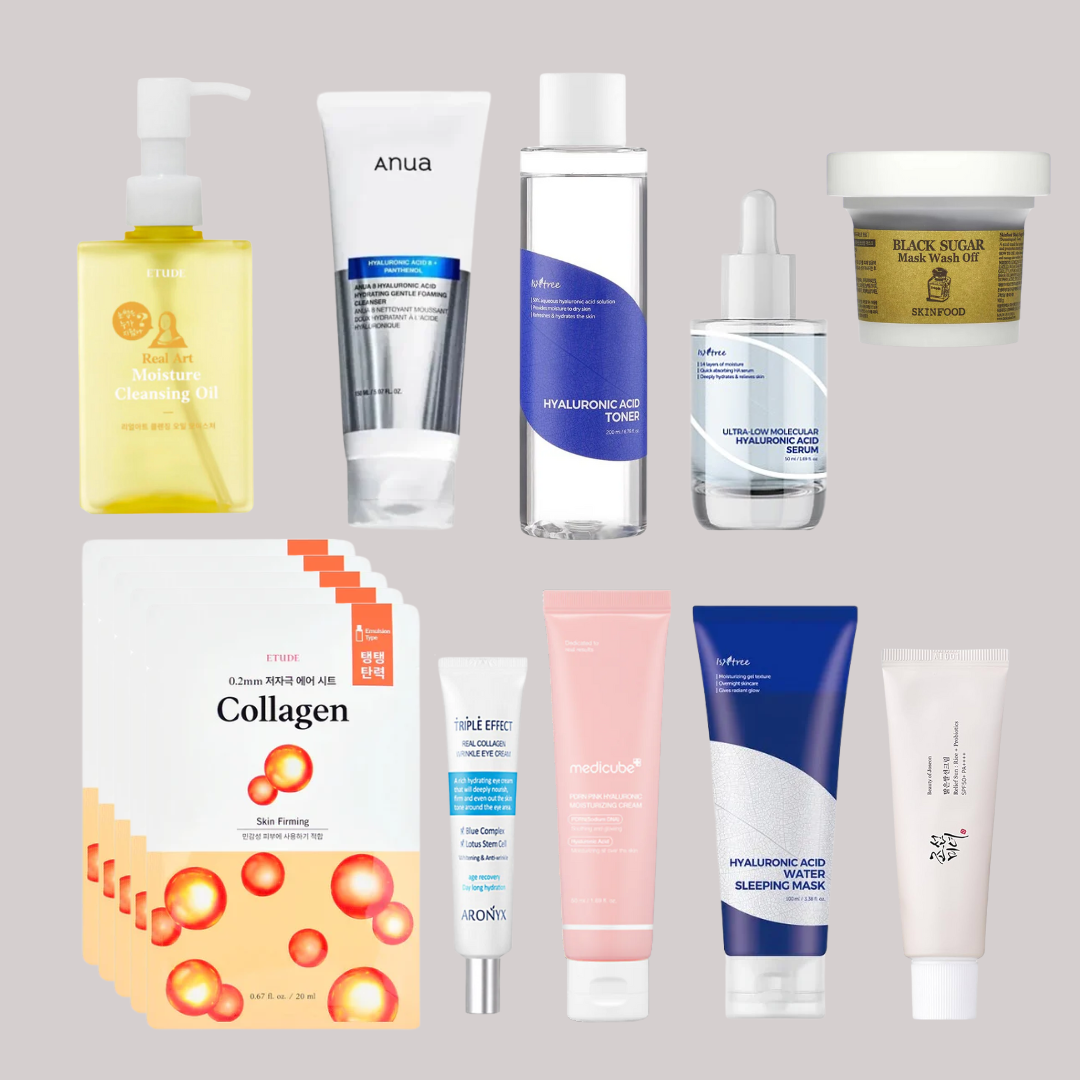 ELIKO GLOW 10-Step Korean Skincare Routine Set for Dry Skin is a complete routine designed to deeply hydrate and nourish dry, dehydrated skin. This set includes all 10 essential steps - from double cleansing and gentle exfoliation to hydrating toner, serum, rich moisturizer, and a sleeping pack - each carefully chosen to restore moisture, strengthen the skin barrier, and leave your complexion soft, smooth, and glowing.