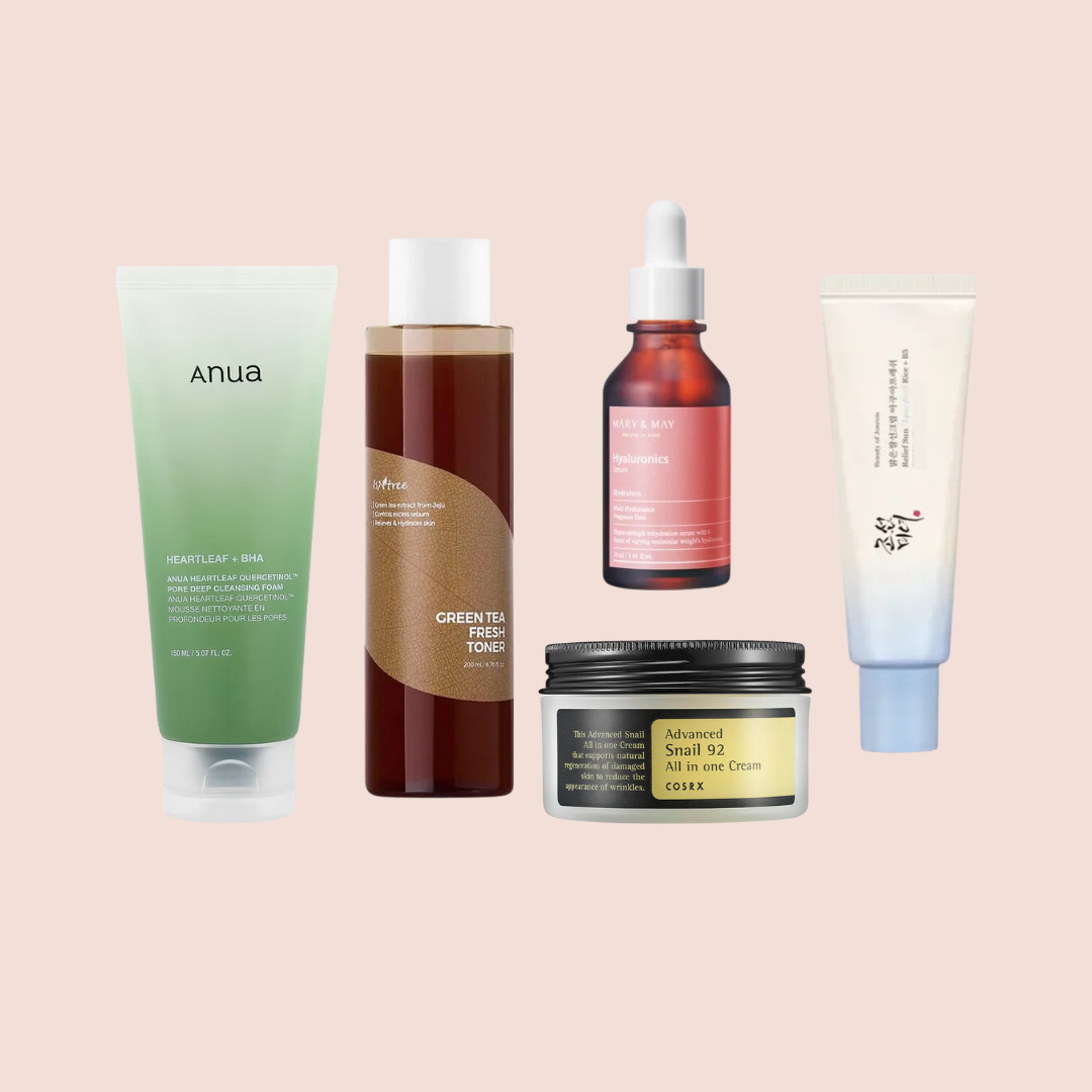 ELIKO GLOW 5 Step Korean Skincare Routine Set for Combination Skin Type is tailored to balance and nourish both oily and dry areas of your skin. This set includes a gentle cleanser, balancing toner, and lightweight moisturizer to hydrate without clogging pores, while targeted treatments address excess oil and dryness. Ideal for maintaining a balanced, radiant complexion, it helps to smooth and hydrate your skin for a healthy glow.