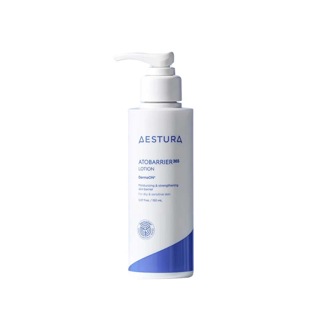 AESTURA 365 Lotion - a lightweight, hydrating lotion formulated with Squalane, Ceramide NP, and Niacinamide to deeply moisturize and strengthen the skin barrier. It helps maintain smooth, soft skin while providing long-lasting moisture. Suitable for daily use on all skin types.