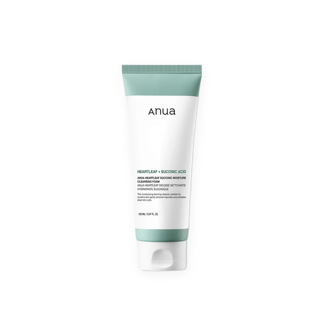 ANUA Heartleaf Succinic Moisture Cleansing Foam combines Heartleaf Extract, Succinic Acid, and Salicylic Acid to gently cleanse, exfoliate, and hydrate your skin. This foam effectively removes impurities, unclogs pores, and helps control excess oil while maintaining moisture balance. With soothing ingredients like Panthenol and Ceramide NP, it calms and nourishes the skin, leaving it feeling refreshed, smooth, and clear. Perfect for daily use, this cleansing foam is ideal for maintaining a healthy, balanced