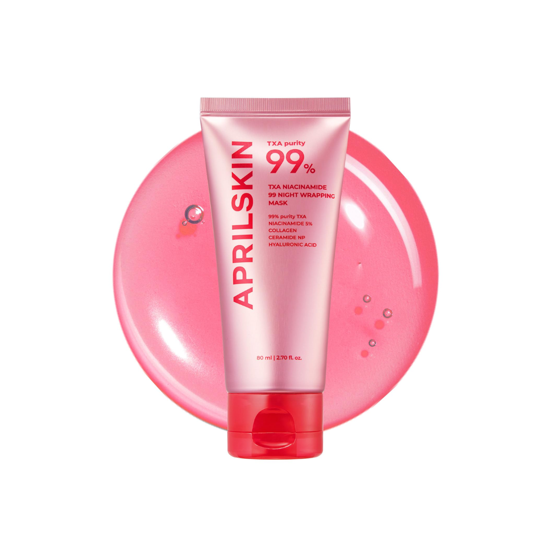 APRILSKIN TXA Niacinamide 99 Night Wrapping Mask is an overnight treatment designed to brighten, hydrate, and improve skin tone while you sleep. Powered by a high concentration of Niacinamide and Tranexamic Acid, it helps fade dark spots and promote a clearer, more even complexion. A blend of Hyaluronic Acid complexes, Collagen, and Ceramide NP delivers deep hydration and strengthens the skin barrier, while Allantoin and Rose Oil soothe and nourish. Wake up to refreshed, radiant, and revitalized skin.