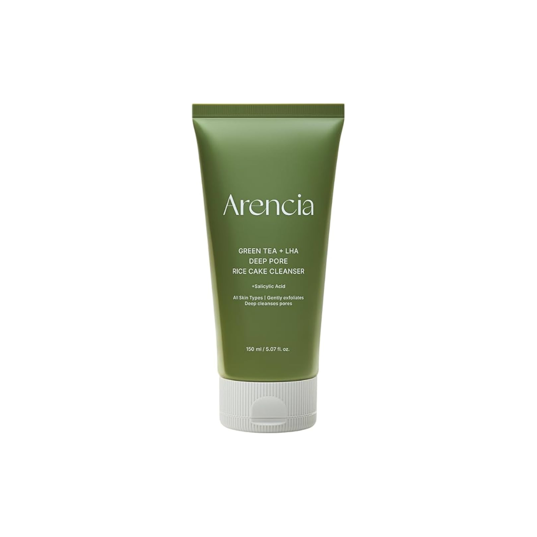 ARENCIA Green Tea + LHA Deep Pore Rice Cake Cleanser is a solid, eco-friendly cleanser that targets clogged pores and blackheads. With Salicylic Acid, LHA, and Green Tea Extract, it gently exfoliates, controls excess oil, and helps prevent breakouts. Soothing ingredients like Panthenol, Bakuchiol, and Rice Lees Extract keep skin calm and hydrated, leaving it clear, smooth, and refreshed after every wash.