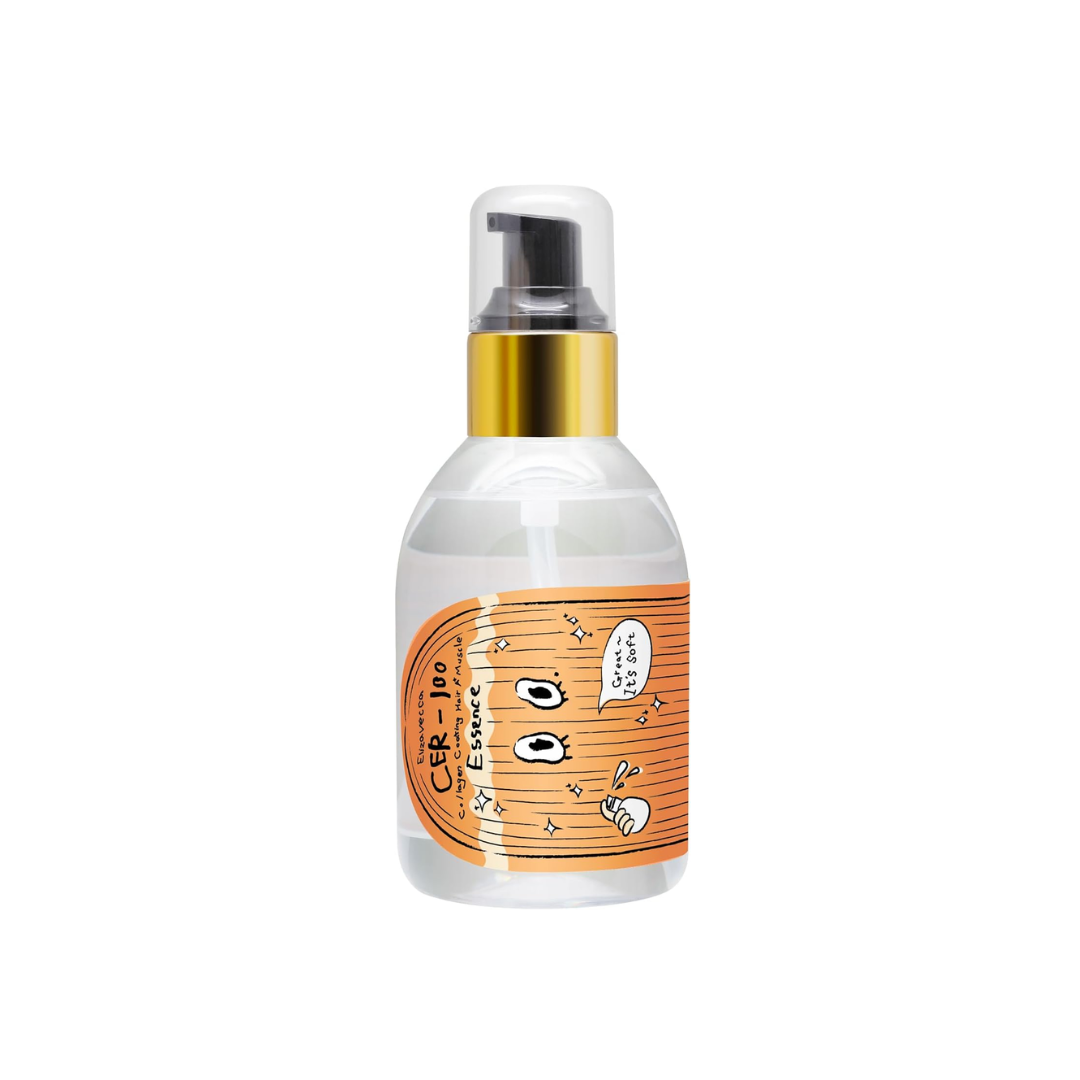 ELIZAVECCA Cer-100 Collagen Coating Hair A+ Muscle Essence is a nourishing leave-in treatment that repairs and strengthens damaged hair. Infused with Hydrolyzed Collagen, Keratin, and Plant Proteins, it helps restore elasticity and smoothness, leaving hair soft and resilient. Enriched with Argan, Sea Buckthorn, and Evening Primrose Oils, it deeply hydrates and adds shine, while herbal extracts like Ginseng, Rosemary, and Chamomile support scalp and hair health. This essence coats each strand to protect agai