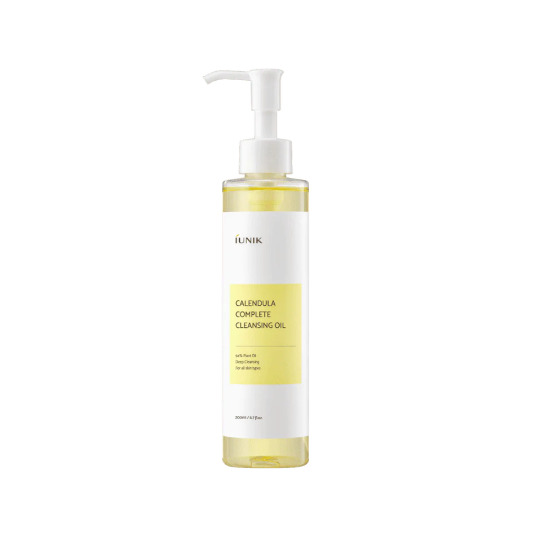 IUNIK Calendula Complete Cleansing Oil is a gentle yet effective oil cleanser that removes makeup, sunscreen, and impurities while nourishing the skin. Enriched with Calendula Flower Extract, Sunflower Seed Oil, and Jojoba Seed Oil, it soothes and hydrates, leaving skin clean, soft, and refreshed. Perfect for all skin types, this cleansing oil ensures a thorough cleanse without stripping the skin's natural moisture.