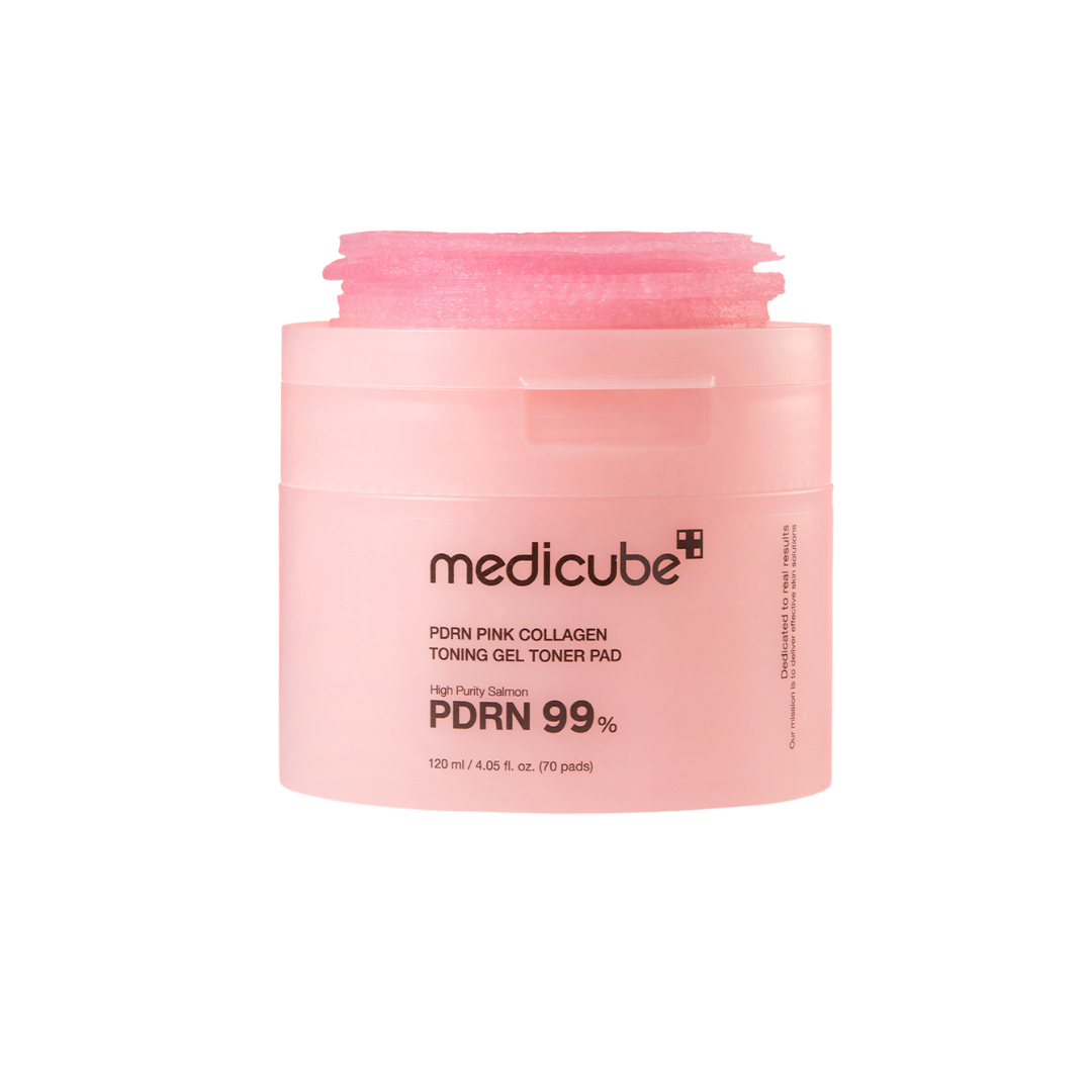 MEDICUBE PDRN Pink Collagen Toning Gel Toner Pad is a refreshing gel-type toner pad designed to hydrate, tone, and brighten the skin. Infused with Collagen, PDRN (Sodium DNA), and Niacinamide, it helps improve skin elasticity, even out tone, and boost radiance. With soothing plant extracts like Centella Asiatica, Chamomile, and Jasmine, it calms the skin while Retinol and antioxidant-rich ingredients support a smoother, firmer complexion. Ideal for daily toning with a cooling, skin-soothing finish.