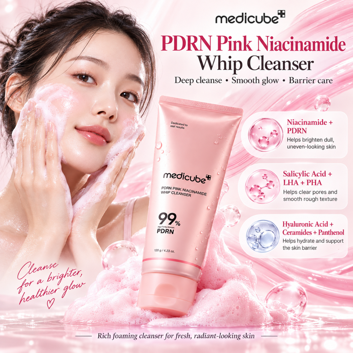 MEDICUBE PDRN Pink Niacinamide Whip Cleanser 120g