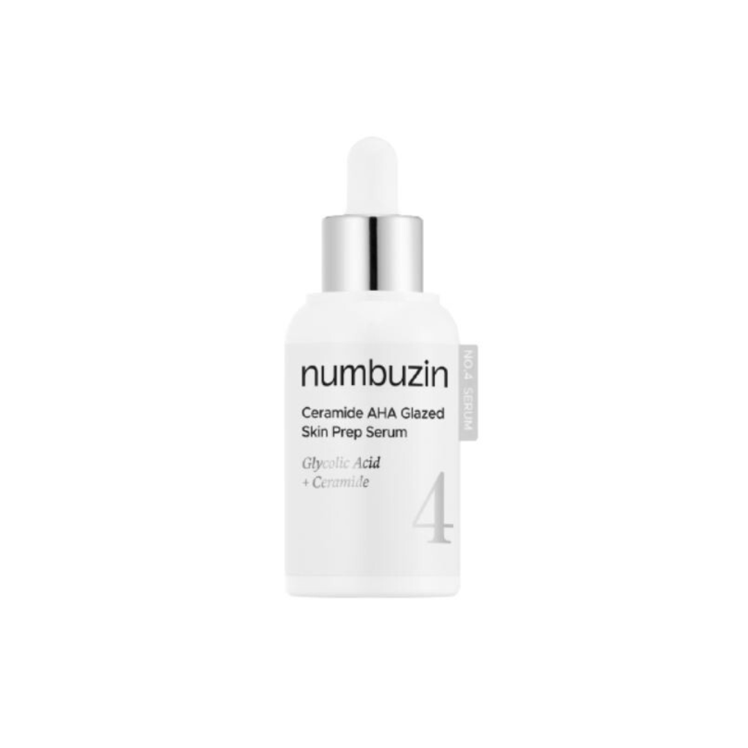 NUMBUZIN No.4 Ceramide AHA Glazed Skin Prep Serum is a gentle exfoliating serum that smooths and hydrates your skin while refining texture. Powered by Glycolic Acid and Gluconolactone (PHA), it helps to slough off dead skin cells, revealing a radiant, "glazed" glow. A blend of Ceramides, Hyaluronic Acids, and Panthenol works to deeply hydrate and strengthen the skin barrier, keeping your skin soft and plump. Ideal as the first step after cleansing, this serum preps your skin for better absorption of your ne