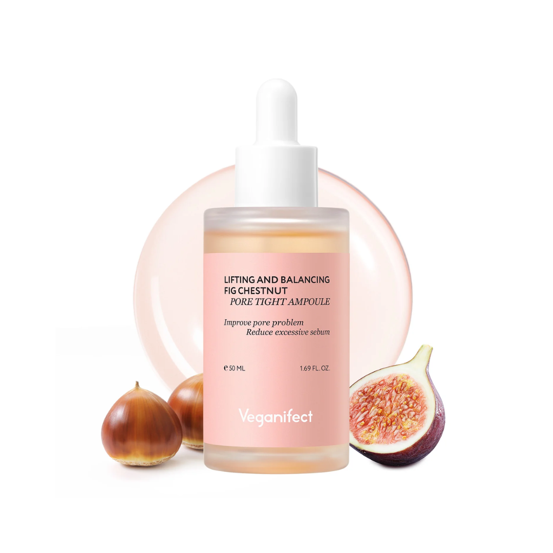 VEGANIFECT Pore Refining Fig Chestnut Ampoule is a potent anti-aging and skin refining serum designed to diminish the appearance of pores and treat dark spots. Enriched with Fig and Chestnut Extracts, it deeply nourishes while minimizing pores for a smoother, more youthful complexion. This formula features Niacinamide and Hyaluronic Acid to brighten skin tone and provide deep hydration. Hydrolyzed Collagen helps to reduce signs of aging by improving skin elasticity. The inclusion of botanical extracts like