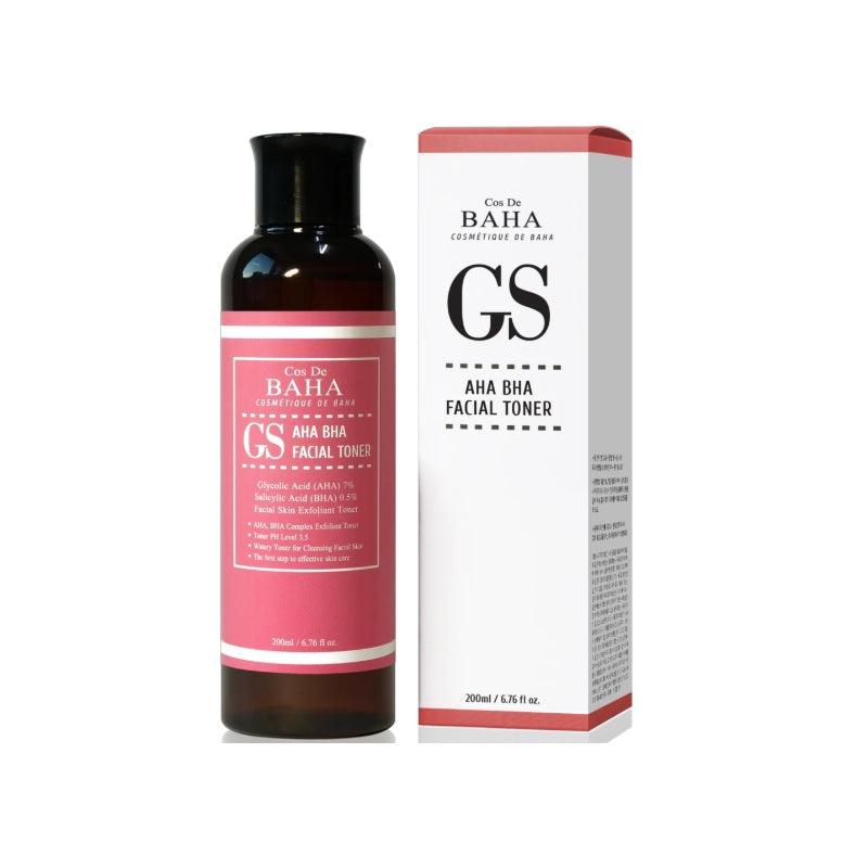 COS DE BAHA (GS) AHA/BHA Clarifying Toner is designed to refine and clarify the skin, making it suitable for all skin types, especially those prone to acne and oiliness. This toner blends Glycolic Acid (AHA) and Salicylic Acid (BHA) to exfoliate the skin, remove excess oil, and clear out clogged pores. Aloe Barbadensis Leaf Extract and Witch Hazel provide soothing and anti-inflammatory benefits, reducing redness and irritation. Additional herbal extracts like Rosemary and Eucalyptus help to purify and tone