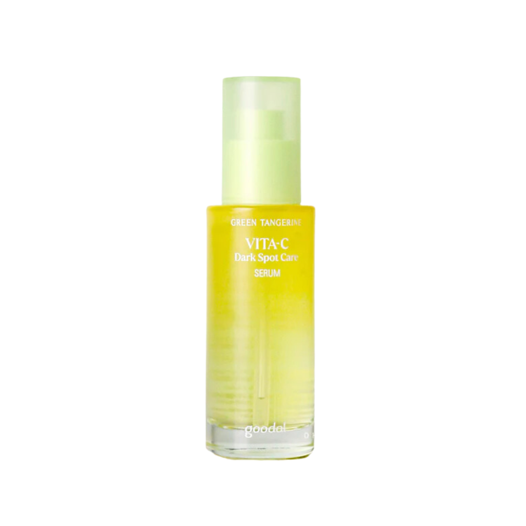 GOODAL Green Tangerine Vita C Dark Spot Care Serum is a brightening serum designed to target dark spots and uneven skin tone. Enriched with Citrus Tangerina (Tangerine) Extract and Niacinamide, it helps to brighten and revitalize the complexion. The addition of Arbutin and Sodium Hyaluronate improves skin texture and provides hydration, while Turmeric Root Extract soothes and nourishes the skin with its anti-inflammatory properties. Infused with natural extracts like Centella Asiatica, Camellia Sinensis (Gr
