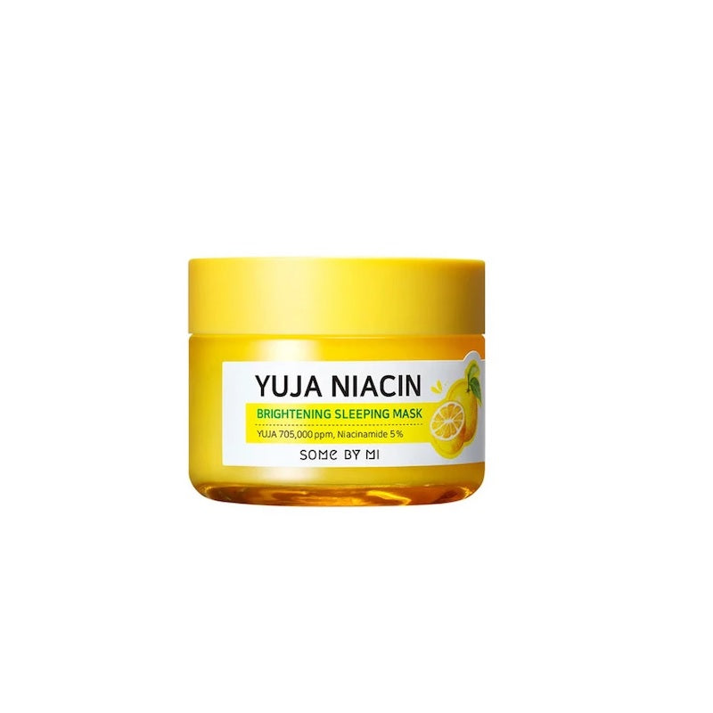 SOME BY MI Yuja Niacin Brightening Sleeping Mask is a lightweight overnight mask designed to revitalize and brighten your skin. Powered by Yuja (Citrus Junos) Extract and Niacinamide, it fades dark spots, evens skin tone, and boosts radiance. Enriched with Arbutin, Glutathione, and Vitamin C Derivatives, it delivers intense brightening benefits while nourishing ingredients like Jojoba Oil and Madecassoside soothe and hydrate. Wake up to refreshed, glowing, and luminous skin with this gentle yet effective fo