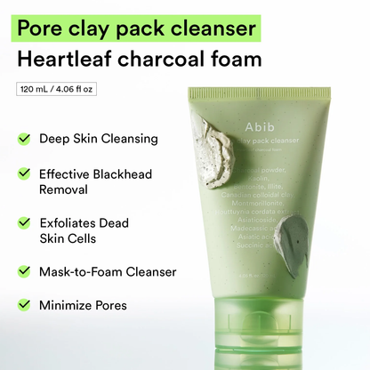 ABIB Pore Clay Pack Cleanser Heartleaf Charcoal Foam 120ml