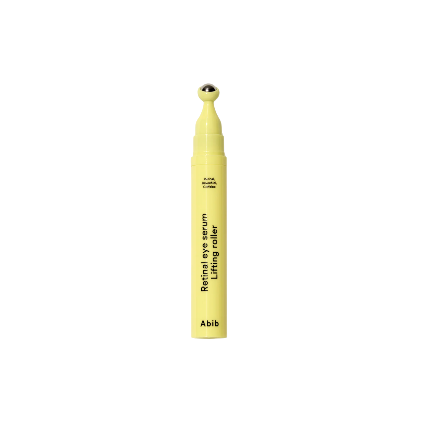 ABIB Retinal Eye Serum Lifting Roller is a lightweight eye treatment designed to help smooth fine lines, reduce puffiness, and improve the look of dark circles. Formulated with Retinal and Bakuchiol, it supports skin elasticity and helps refine texture for a firmer, more lifted appearance. Caffeine helps reduce puffiness and revitalize tired eyes, while Ceramide, Ectoin, and Collagen work to strengthen the skin barrier and maintain hydration. The cooling roller applicator enhances absorption and provides a 