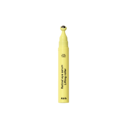 ABIB Retinal Eye Serum Lifting Roller is a lightweight eye treatment designed to help smooth fine lines, reduce puffiness, and improve the look of dark circles. Formulated with Retinal and Bakuchiol, it supports skin elasticity and helps refine texture for a firmer, more lifted appearance. Caffeine helps reduce puffiness and revitalize tired eyes, while Ceramide, Ectoin, and Collagen work to strengthen the skin barrier and maintain hydration. The cooling roller applicator enhances absorption and provides a 