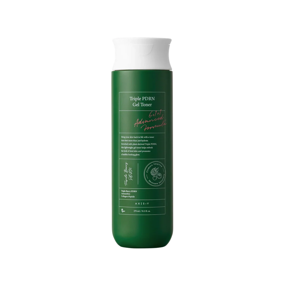 AXIS-Y Triple PDRN Gel Toner is a soothing gel-type toner designed to hydrate, calm, and support a healthy skin barrier. Infused with Triple Berry PDRN, Centella Asiatica Extract, Ceramide NP, Sodium Hyaluronate, Vegan Collagen, Peptide, and Astaxanthin, it helps comfort irritated or overheated skin while improving the look of radiance and elasticity. The refreshing gel texture absorbs easily and leaves skin feeling soft, plump, and balanced. Suitable for dry, sensitive, normal, combination, and post-treatm