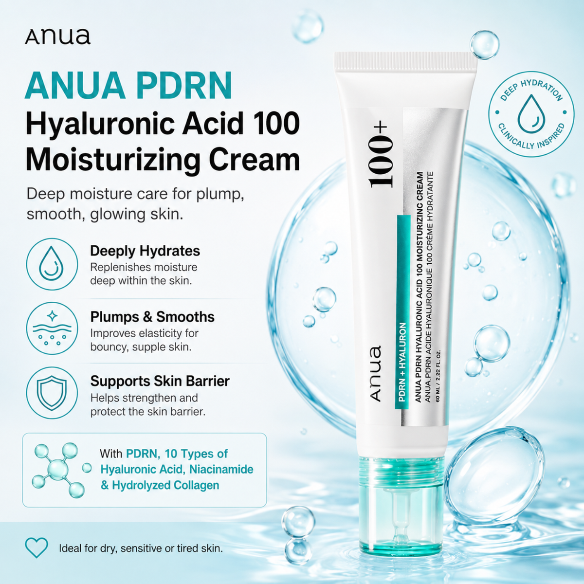 ANUA PDRN Hyaluronic Acid 100 Moisturizing Cream