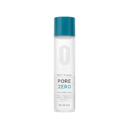 BE THE SKIN BHA+ Pore Zero Toner is a gentle exfoliating toner designed to refine pores and smooth uneven skin texture. Formulated with Willow Bark Water and Salicylic Acid (BHA), it helps remove excess oil and dead skin cells while keeping pores clear and balanced. This lightweight formula also helps calm irritation-related blemishes and control sebum for a clearer-looking complexion. Free from added fragrance, it leaves skin feeling fresh, smooth, and purified.