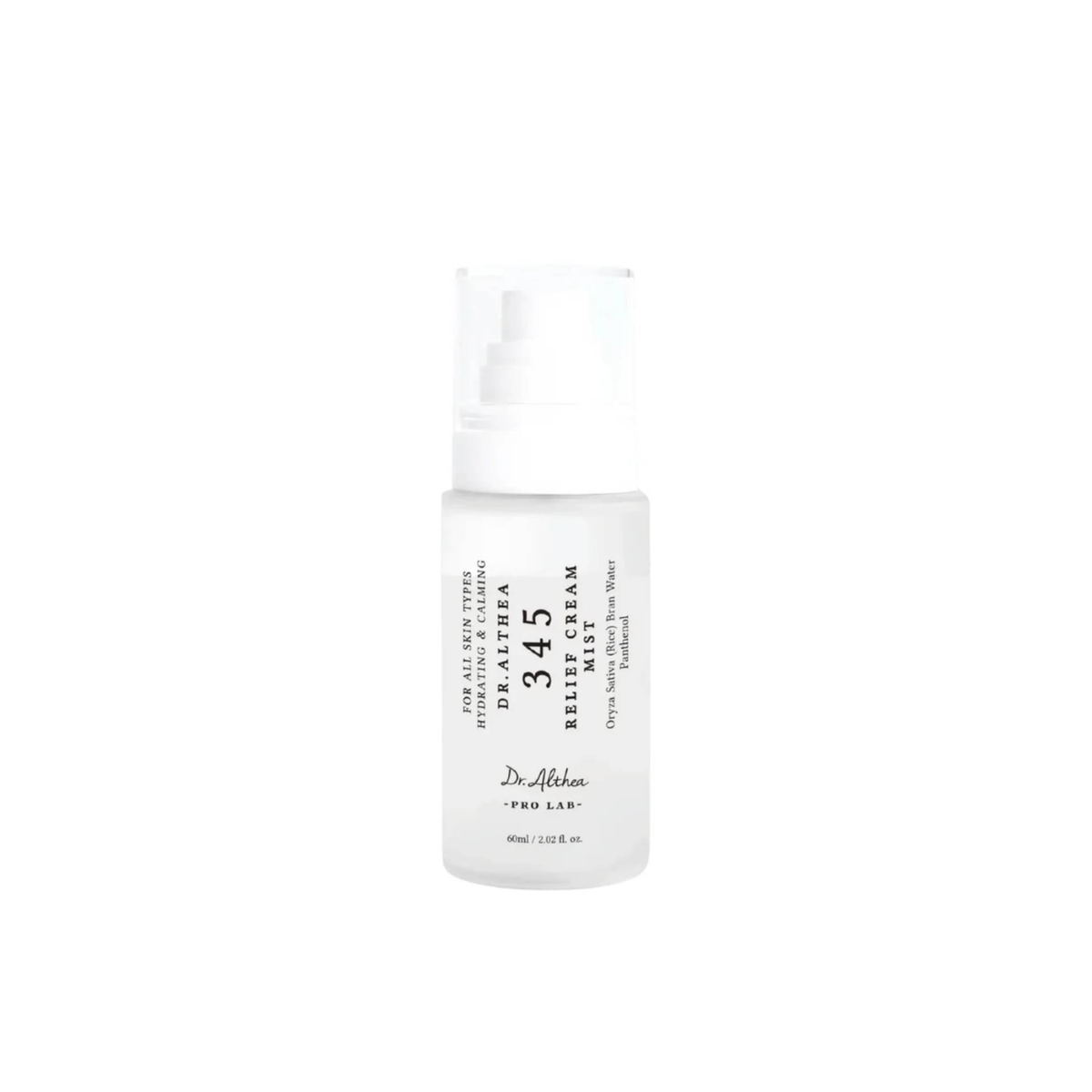DR. ALTHEA 345 Relief Cream Mist is a two-layer facial mist that combines a lightweight essence with a nourishing cream layer to hydrate, soothe, and refresh the skin. Formulated with Rice Bran Water, Panthenol, Hydrolyzed Hyaluronic Acid, Centella Asiatica, Madecassoside, Aloe Vera, and Ferments, it helps support the skin barrier, replenish moisture, and leave the complexion soft, plump, and naturally dewy. Shake well before use to blend both layers. Suitable for dry, dehydrated, sensitive, normal, and com