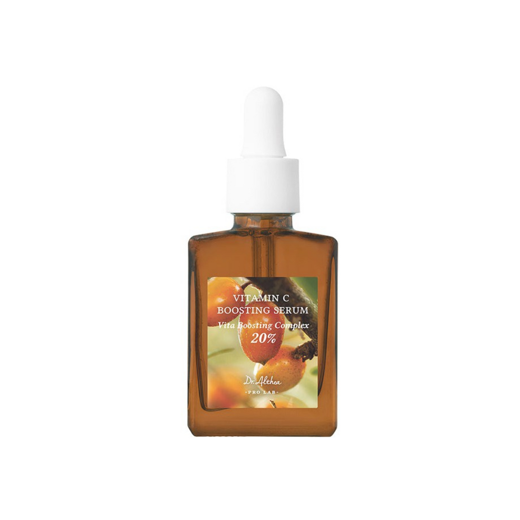 DR. ALTHEA Vitamin C Boosting Serum is a brightening and soothing formula designed to enhance skin radiance and clarity. Powered by Ascorbic Acid, Niacinamide, and Alpha-Arbutin, it helps even skin tone and reduce the appearance of dark spots. Infused with Centella Asiatica, Hippophae Rhamnoides Water, and Tranexamic Acid, it calms irritation while supporting a healthy skin barrier. With added Ceramides, Hyaluronic Acid, and Panthenol, this serum deeply hydrates and smooths the skin for a glowing, refreshed