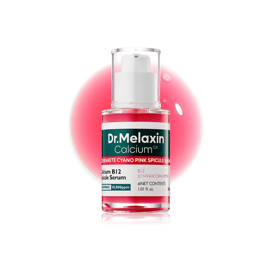 DR. MELAXIN Cemenrete Cyano Pink Spicule Serum is a firming and brightening serum designed to improve dullness, uneven tone, and the appearance of fine lines. Formulated with micro-sized Spicules, it helps enhance the absorption of active ingredients into the skin. Vitamin B12 and Niacinamide help brighten and even the complexion, while Adenosine supports smoother, firmer-looking skin. Hydrolyzed Hyaluronic Acid, Tremella Mushroom Extract, and Collagen Extract provide hydration and help maintain a plump, he