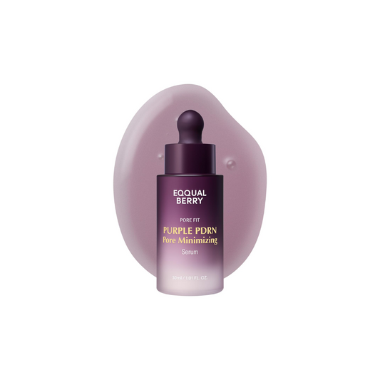 EQQUALBERRY Purple PDRN Pore Minimizing Serum is a lightweight serum that refines pores, balances oil, and restores skin clarity. Featuring 3% Purple PDRN, Tannin Complex, and gentle exfoliant LHA, it helps control excess sebum while improving elasticity and texture. Enriched with Niacinamide, Rice Extract, and Centella Asiatica, it soothes, brightens, and strengthens the skin barrier. With Hyaluronic Acid, Collagen, and Ceramides, this non-comedogenic, non-irritating serum delivers hydration and firmness, 