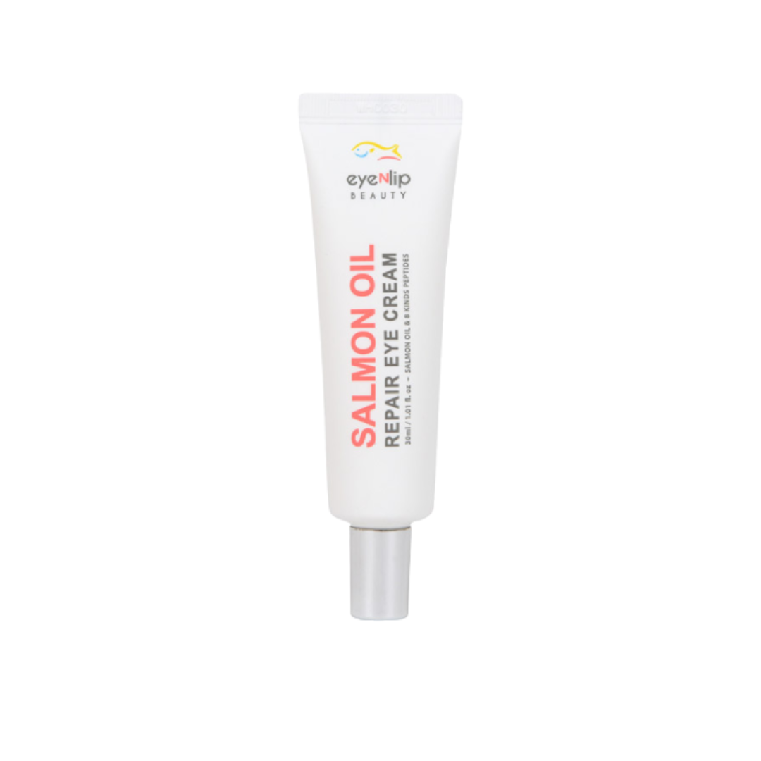 EYENLIP Salmon Oil Repair Eye Cream is a richly nourishing eye cream designed to rejuvenate and repair the delicate skin around the eyes. Infused with Salmon Oil, known for its high omega fatty acid content, this cream effectively moisturizes and reduces the appearance of fine lines and wrinkles. It also contains a potent blend of peptides and Niacinamide, which work together to enhance skin elasticity, brighten dark circles, and improve overall skin texture. Shea Butter and Argan Oil provide deep hydration