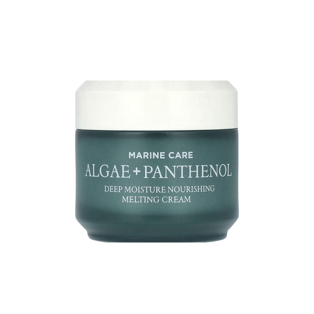 HEIMISH Marine Care Algae+Panthenol Deep Moisture Nourishing Melting Cream is a rich, deeply hydrating cream designed to nourish and repair dry, tired skin. Formulated with Marine Algae Extracts, Panthenol, and Hydrolyzed Collagen, it strengthens the skin barrier, boosts elasticity, and delivers long-lasting moisture. Copper Tripeptide-1 and Acetyl Hexapeptide-8 provide anti-aging benefits, while Niacinamide brightens and evens out skin tone. The luxurious texture melts effortlessly into the skin, leaving i