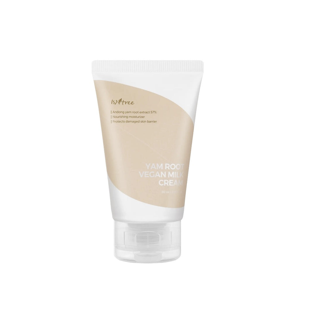 ISNTREE Yam Root Vegan Milk Cream is a deeply nourishing moisturizer crafted with a rich blend of Yam Root Extract and multi-ceramides. It hydrates and strengthens the skin's barrier, while plant extracts like Sunflower Seed Oil and Lotus Root soothe and revitalize. Perfect for those looking to moisturize deeply with a gentle, vegan formula. Ideal for daily use to achieve a smooth, supple complexion.
