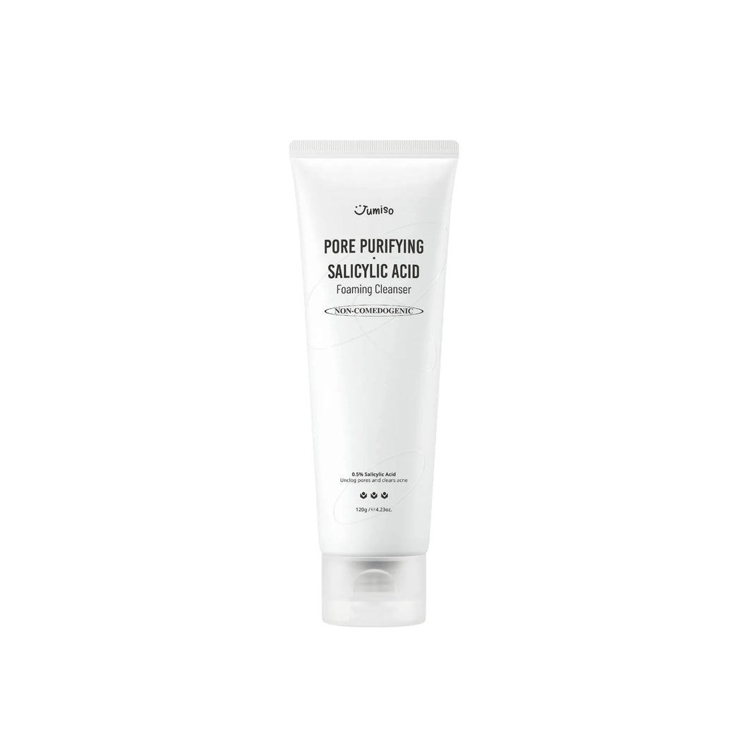 JUMISO Pore Purifying Salicylic Acid Foaming Cleanser is a gentle yet effective cleanser designed to deeply cleanse pores and reduce breakouts. Formulated with Salicylic Acid, it helps to exfoliate and purify the skin, targeting blackheads and excess oil. The addition of Coptis Japonica Root Extract and Hippophae Rhamnoides Extract provides soothing and antioxidant benefits, while Ascorbic Acid brightens the complexion. This foaming cleanser leaves your skin feeling refreshed, clean, and balanced.