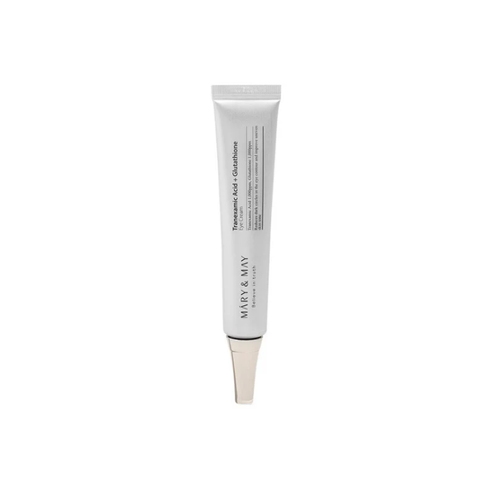 MARY & MAY Tranexamic Acid + Glutathione Eye Cream is a brightening and hydrating eye treatment designed to reduce dark circles and even out skin tone. Formulated with powerful ingredients like Tranexamic Acid and Glutathione, it targets pigmentation and dark spots around the eyes. Niacinamide and Ascorbic Acid enhance brightness, while Hyaluronic Acid and Panthenol provide deep moisture. This lightweight cream also helps smooth fine lines, leaving the eye area refreshed and radiant. Ideal for nourishin