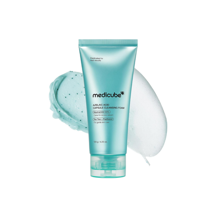 MEDICUBE Azelaic Acid Capsule Cleansing Foam is a refreshing facial cleanser designed to remove impurities, excess oil, and pore buildup while helping keep skin balanced and clear. Formulated with Azelaic Acid and Niacinamide, it helps improve the look of uneven tone and support a smoother complexion. Salicylic Acid, Glycolic Acid, and Gluconolactone provide gentle exfoliating care to help unclog pores and remove dead skin cells. Centella Asiatica, Panthenol, Allantoin, Ceramides, and multiple forms of Hyal