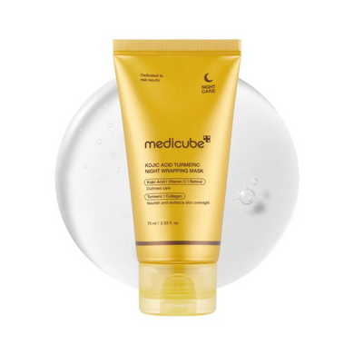 MEDICUBE Kojic Acid Turmeric Night Wrapping Mask is an intensive overnight treatment designed to brighten and rejuvenate the skin. Enriched with Kojic Acid and Turmeric Root Extract, this mask targets hyperpigmentation and uneven skin tone. It also features potent ingredients like Retinol and Vitamin C to promote collagen production and enhance skin's natural radiance. Ideal for nightly use, this mask works to restore moisture and firmness, leaving skin smooth and luminous by morning.