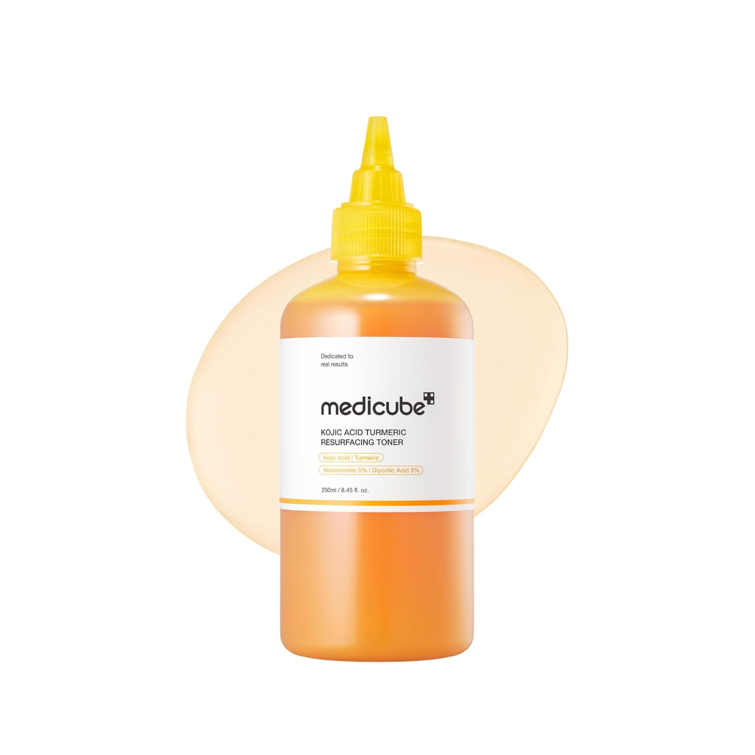 MEDICUBE Kojic Acid Turmeric Resurfacing Toner is a brightening, smoothing toner that helps improve dark spots, uneven tone, and rough texture. Formulated with Glycolic Acid (AHA), Niacinamide, and Kojic Acid, it gently exfoliates while supporting a clearer, more radiant complexion. Turmeric and botanical extracts help soothe the skin, while multiple forms of Hyaluronic Acid keep it hydrated and balanced. Perfect as a daily exfoliating toner to refine pores and boost glow.