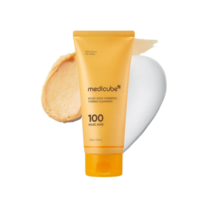 MEDICUBE Kojic Acid Turmeric Toning Cleanser is a Korean facial cleanser designed to remove impurities while helping improve dullness, uneven tone, and congested skin. Formulated with Kojic Acid, Turmeric Extract, Niacinamide, Salicylic Acid, Glycolic Acid, Vitamin C, and Retinol, it provides brightening and gentle exfoliating care while Panthenol, Allantoin, Madecassoside, Shea Butter, and multiple forms of Hyaluronic Acid help keep skin comfortable and hydrated. Suitable for dull, uneven, combination, oil