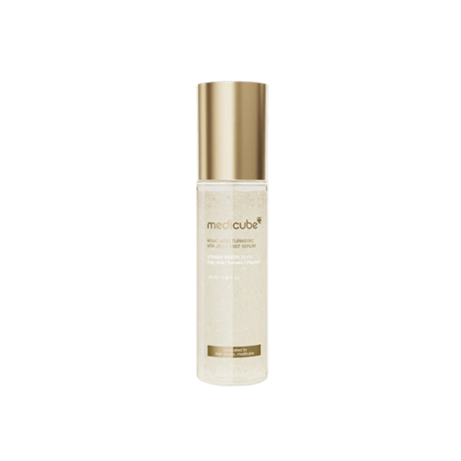 MEDICUBE Kojic Acid Turmeric Vita Jelly Mist Serum is a refreshing mist-serum designed to brighten, hydrate, and revitalize the skin throughout the day. Formulated with Kojic Acid and Turmeric Root Extract, it helps improve uneven skin tone and dullness while supporting a clearer complexion. Multiple forms of Hyaluronic Acid deliver lightweight hydration, while Niacinamide, Panthenol, and Allantoin help soothe and strengthen the skin barrier. The fine jelly mist texture absorbs quickly, making it ideal for 
