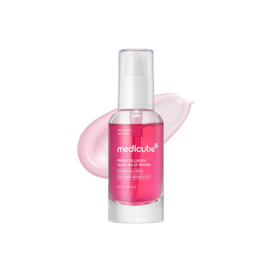 MEDICUBE PDRN Collagen Glow Jelly Serum is a lightweight and hydrating formula designed to refine, plump, and restore skin radiance. Enriched with Salmon DNA PDRN, Collagen Water, and Niacinamide, it helps improve firmness, smooth texture, and brighten overall skin tone. With multiple forms of Hyaluronic Acid and Panthenol, it delivers deep hydration while keeping the skin soft and bouncy. The fast-absorbing jelly texture leaves skin refreshed, glowing, and visibly more radiant. Clinically tested to improve