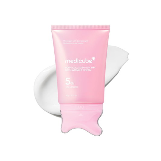 MEDICUBE PDRN Collagen Gua Sha Neck Wrinkle Cream is a firming neck cream designed to hydrate, smooth, and improve the look of fine lines around the neck, jawline, and décolleté. Formulated with PDRN, Sodium DNA, Collagen, Retinol, Niacinamide, Hyaluronic Acid, Ceramide NP, Cholesterol, Adenosine, Peptides, Macadamia Seed Oil, and Tocopherol, it helps support elasticity, moisture, and a firmer-looking skin texture. The built-in gua sha applicator makes it easy to massage the cream into the skin while helpin
