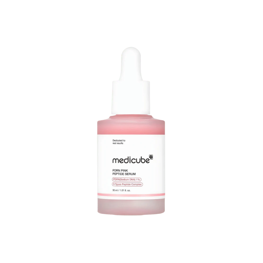 MEDICUBE PDRN Pink Peptide Serum is a rejuvenating serum designed to enhance skin elasticity and reduce the appearance of wrinkles. Formulated with a potent blend of peptides, including Copper Tripeptide-1 and Palmitoyl Pentapeptide-4, it effectively stimulates collagen production to firm and smooth the skin. Niacinamide brightens and evens out skin tone, while Sodium DNA and Hydrolyzed Collagen provide deep hydration and repair. Additional extracts like Turmeric and Neem soothe and protect the skin, making