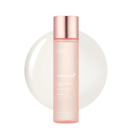 MEDICUBE Triple Collagen Toner is a hydrating toner infused with a powerful blend of 7 types of collagen to help improve skin elasticity and firmness. Formulated with Niacinamide to brighten and even out skin tone, and Hyaluronic Acid to deeply moisturize, this toner leaves your skin plump, smooth, and refreshed. Lightweight and fast-absorbing, it’s perfect for daily use to support a more youthful, radiant complexion.
