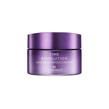 Load image into Gallery viewer, MISSHA Time Revolution Night Repair Ampoule Cream 5X is a rich, nourishing night cream that targets visible signs of aging while enhancing skin&#39;s firmness and radiance. Infused with Niacinamide, Bifida Ferment Lysate, and Ceramide NP, it helps to improve skin elasticity and strengthen the moisture barrier. The formula includes a blend of botanical oils such as Jojoba, Olive, and Argan Oil, delivering intense hydration and leaving the skin smooth and revitalized. Ideal for dry and mature skin types, this amp