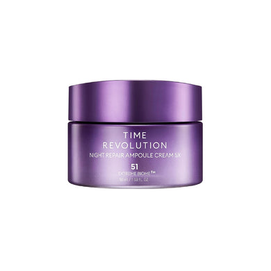 MISSHA Time Revolution Night Repair Ampoule Cream 5X is a rich, nourishing night cream that targets visible signs of aging while enhancing skin's firmness and radiance. Infused with Niacinamide, Bifida Ferment Lysate, and Ceramide NP, it helps to improve skin elasticity and strengthen the moisture barrier. The formula includes a blend of botanical oils such as Jojoba, Olive, and Argan Oil, delivering intense hydration and leaving the skin smooth and revitalized. Ideal for dry and mature skin types, this amp