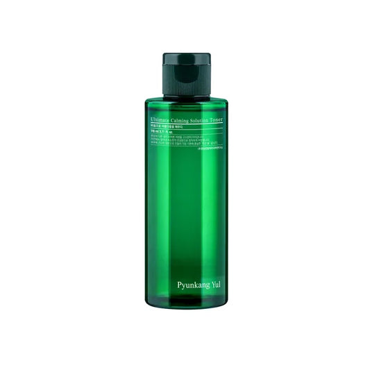 PYUNKANG YUL Ultimate Calming Solution Toner is a soothing and hydrating toner designed to balance and refresh sensitive skin. Infused with calming extracts like Centella Asiatica, Tea Tree, and Honeysuckle, it helps reduce redness and irritation, while Ceramides and Shea Butter strengthen the skin barrier. A blend of five types of Hyaluronic Acid deeply hydrates, leaving skin plump and comfortable. Lightweight and fast-absorbing, this toner preps your skin for the next steps in your routine while promoting