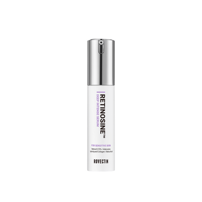 ROVECTIN Retinosine Deep Intense Serum is a concentrated anti-aging serum that helps smooth fine lines, firm the skin, and restore radiance. Formulated with Retinol and Bakuchiol, it supports collagen production and improves elasticity while being gentle on the skin. Enriched with Niacinamide, Hydrolyzed Collagen, and Ceramide NP, it brightens, hydrates, and strengthens the skin barrier. With added Squalane, Macadamia Oil, and Panthenol, this serum nourishes and soothes, leaving skin plump, refined, and you