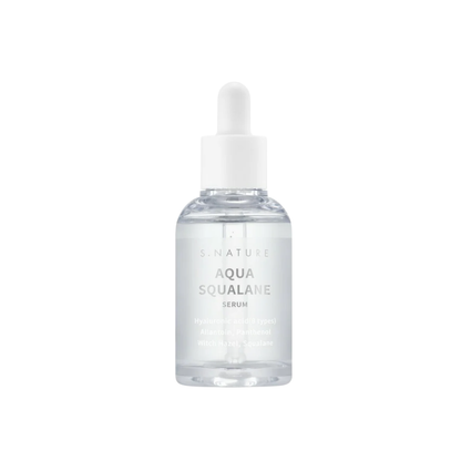 S. NATURE Aqua Squalane Serum is a deeply hydrating and soothing serum that helps replenish dry, tired skin without feeling heavy. Formulated with Squalane, 8 Types of Hyaluronic Acid, and Betaine, it helps lock in moisture and keep skin soft and plump. Panthenol and Allantoin calm irritation, while Witch Hazel Extract helps refine the look of pores and balance excess oil. The concentrated formula absorbs quickly, leaving skin smooth, refreshed, and comfortably hydrated. Suitable for&nbsp;dry, dehydrated, c