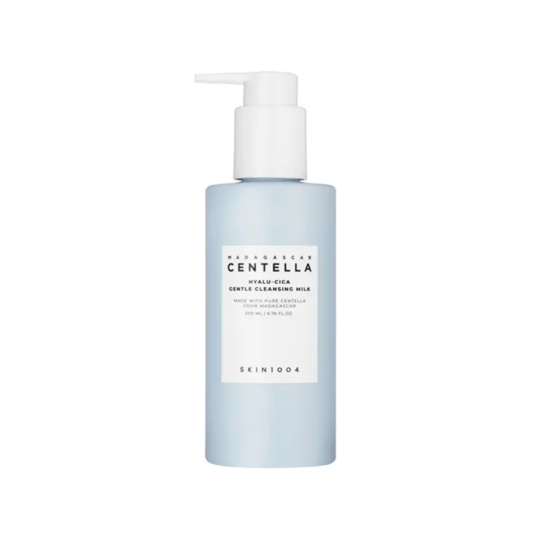 SKIN1004 Madagascar Centella Hyalu-Cica Gentle Cleansing Milk is a soothing, non-foaming cleanser that melts away impurities while protecting the skin’s natural barrier. Infused with Centella Asiatica Extract to calm irritation, Hyaluronic Acid for lasting hydration, and nourishing oils like Macadamia and Moringa, it leaves skin soft, balanced, and refreshed. Gentle enough for daily use, it’s perfect for those with dry, sensitive, or easily irritated skin.