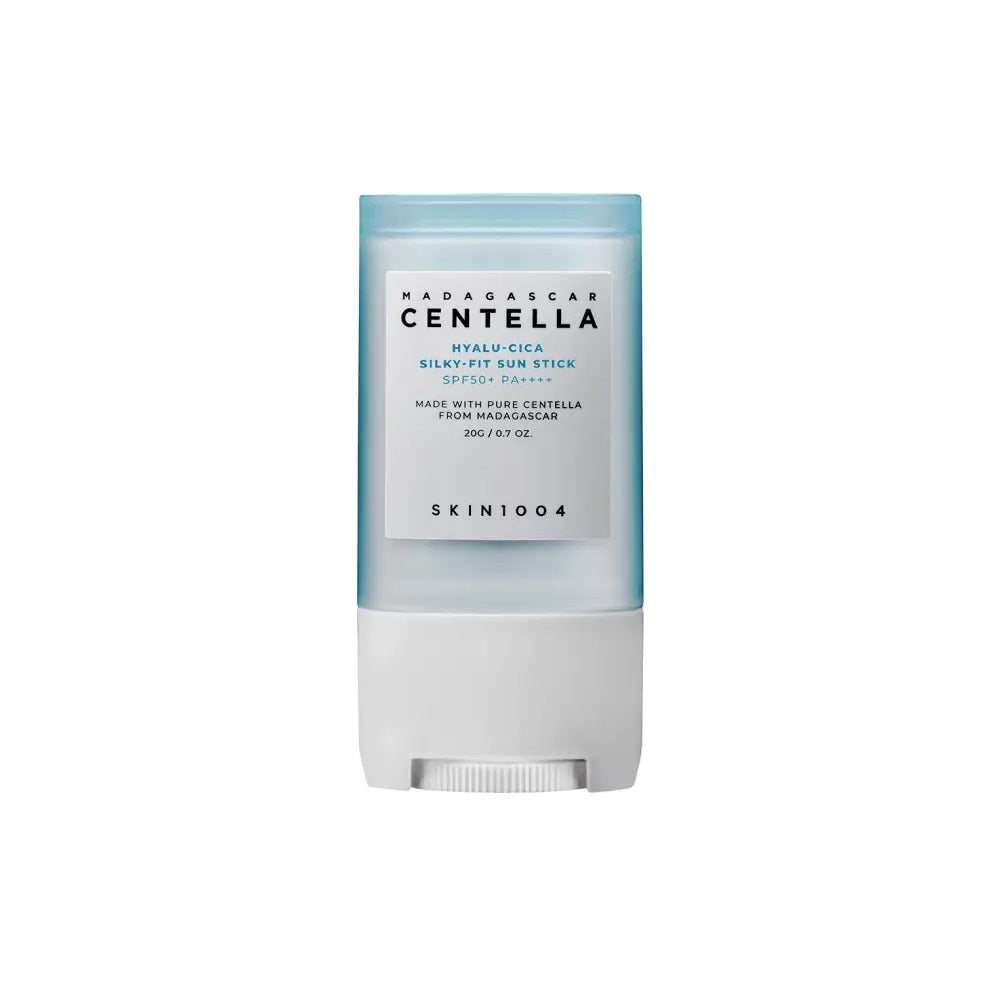 SKIN1004 Madagascar Centella Hyalu-Cica Silky-Fit Sun Stick is a protective sunscreen stick formulated with a blend of skincare ingredients. It features Centella Asiatica Extract, Jojoba Seed Oil, and multiple forms of Hyaluronic Acid for hydration, along with natural extracts like Turmeric and Aloe to soothe the skin. This easy-to-apply sun stick offers broad-spectrum UV protection while nourishing and calming the skin.