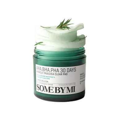 SOME BY MI AHA-BHA-PHA 30 Days Miracle Truecica Clear Pad is a gentle exfoliating pad designed to clear pores and improve skin texture. Formulated with 85% Willow Bark Water and Betaine Salicylate, it effectively removes dead skin cells and excess oil while soothing the skin with Centella Asiatica and Tea Tree extracts. The addition of multiple soothing ingredients like Houttuynia Cordata and Madecassoside makes it ideal for sensitive skin, helping to calm irritation and maintain a healthy, clear complexion