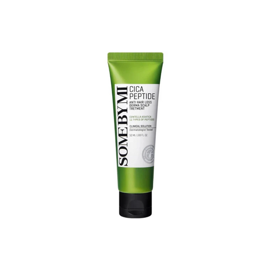 SOME BY MI Cica Peptide Anti Hair Loss Derma Scalp Treatment is a revitalizing scalp essence designed to reduce hair loss and support healthy hair growth. Enriched with Cica, Peptides, and Biotin, it strengthens the scalp barrier while nourishing hair from the roots. A blend of botanical extracts - including Green Tea, Houttuynia Cordata, Peppermint, and Mugwort - helps soothe irritation and refresh the scalp. With exfoliating Salicylic Acid and hydrating Panthenol, it clears buildup and maintains moisture 