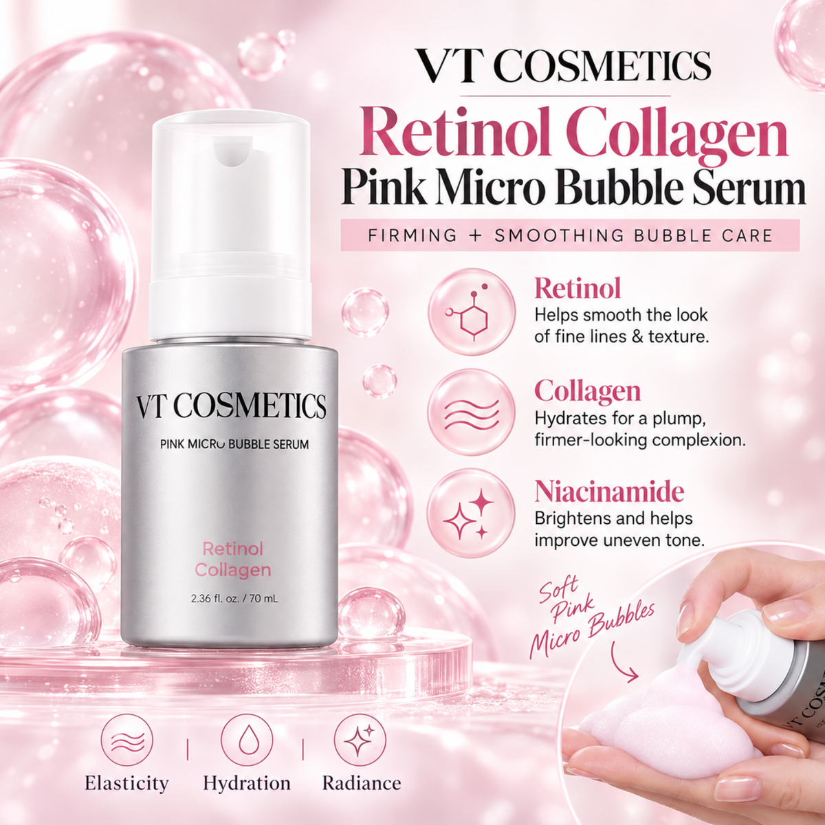 VT Retinol Collagen Pink Micro Bubble Serum 70ml