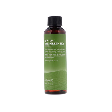 BENTON Deep Green Tea Toner is formulated with 50% Green Tea Leaf Water and a blend of Green Tea Leaf, Seed, and Root Extracts to hydrate and refresh the skin. Enriched with Centella Asiatica and Houttuynia Cordata Extracts, this soothing toner helps calm irritation while restoring balance and moisture to the skin. Its lightweight texture absorbs quickly, leaving the skin soft, smooth, and revitalized. Perfect for sensitive and dehydrated skin types.
